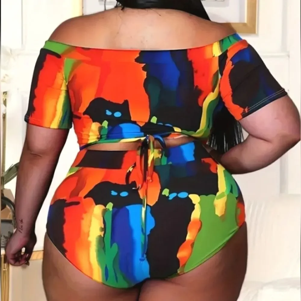 Women's plus size colorful print swimsuit size 2XL